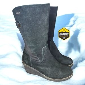 KHOMBU Pisa Waterproof Suede Wedge Boots Black- 7